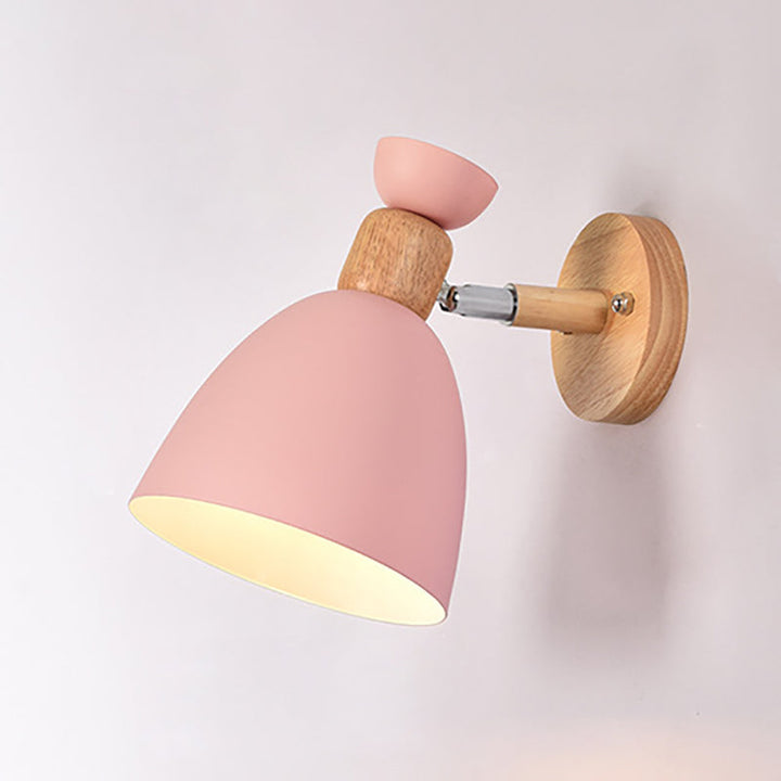 Modern Minimalistisk Rund Horn Aluminium Trä 1-Ljuskälla Vägglampa för Sovrum