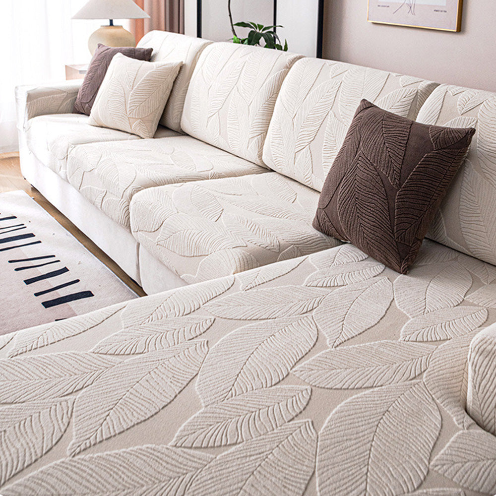 Modern Leaf Jacquard Vattentät Anti-Scratch Stretch Full Cover Sofföverdrag