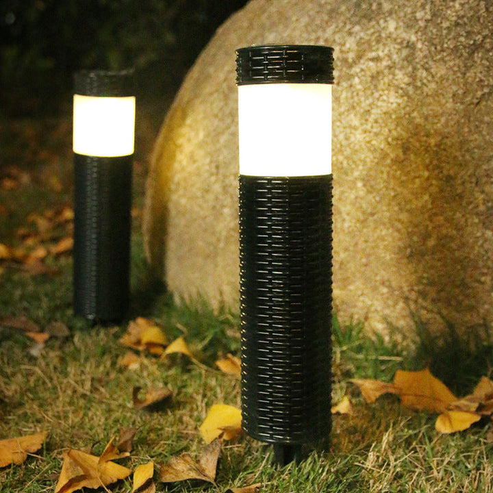 Utomhus Solenergi Rattan Cylindrisk LED Trädgård Gräsmatta In-ground Landskapsljus