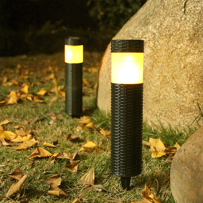 Utomhus Solenergi Rattan Cylindrisk LED Trädgård Gräsmatta In-ground Landskapsljus