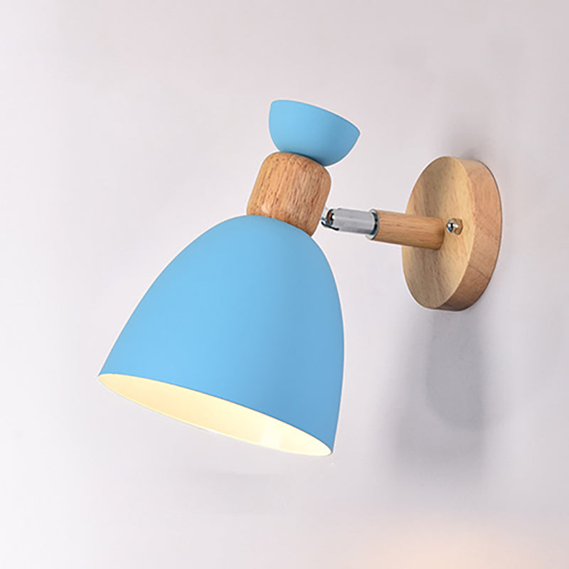 Modern Minimalistisk Rund Horn Aluminium Trä 1-Ljuskälla Vägglampa för Sovrum
