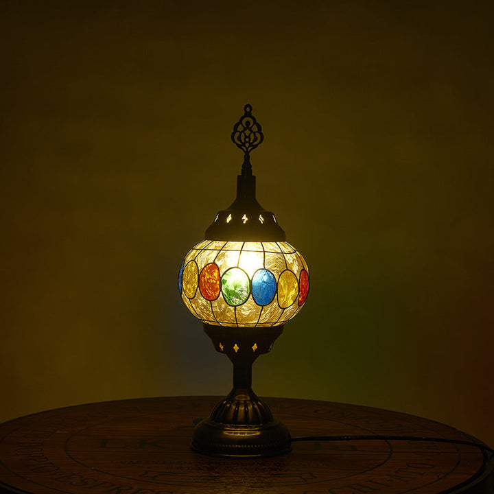 Traditionell Tiffany romantisk oval järn emaljerad 1-ljuskälla bordslampa för sovrummet