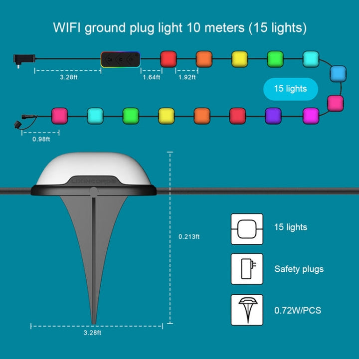 CP01 Utomhus WIFI Smart APP Kontroll Trädgårdsbelysning Musik Synkronisering Utomhus Marklampor (US Plug)
