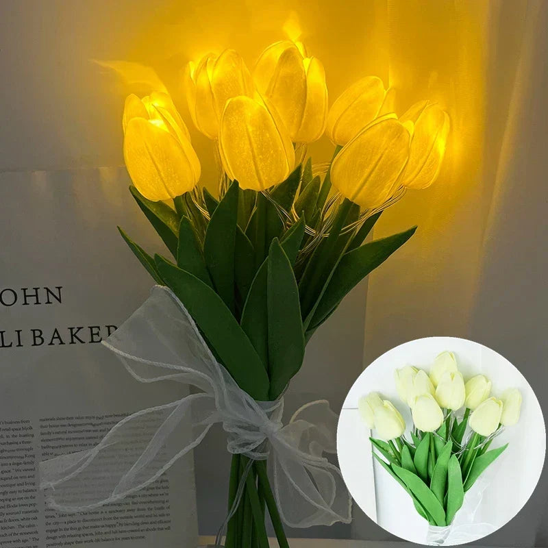 LED-lampa med konstgjord tulpanbukett, perfekt som gåvor eller som dekorationer för bröllopsfester