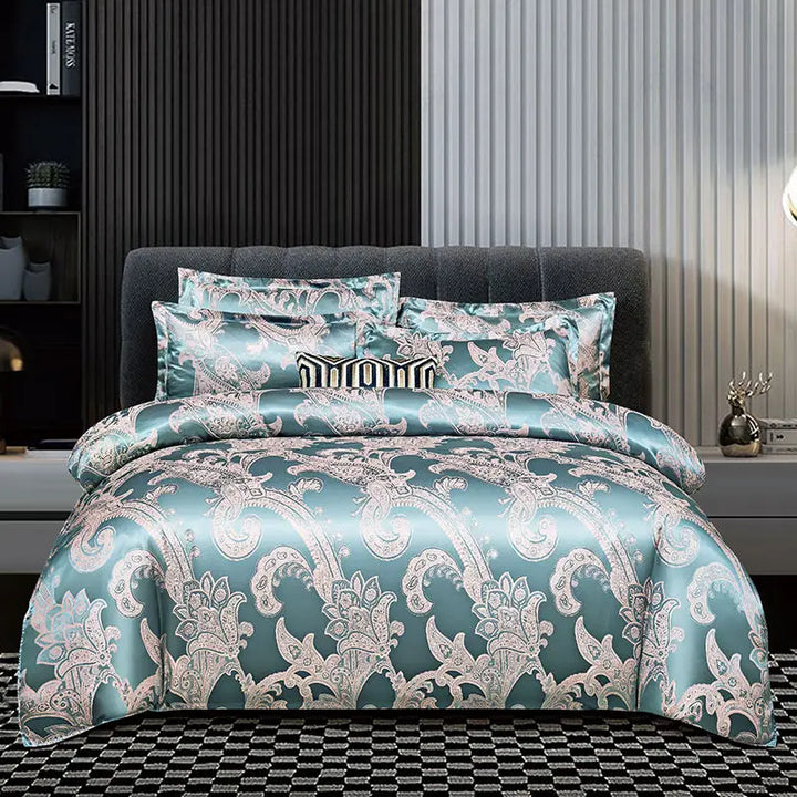 Satin Rayon Jacquard Duvet Cover Set 264x229cm – Lyxigt Sommarbäddset för Bekväm Sömn &amp; Heminredning