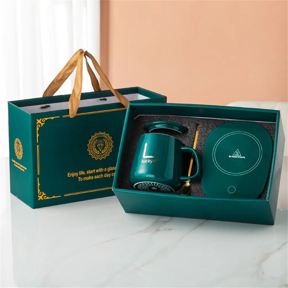 Smart Keramisk Mugghållare Koppunderlägg Värmare Termostat Kaffeuppvärmning Elektrisk Muggsats Mjölk Te Värme Vatten Hem Kontor Present