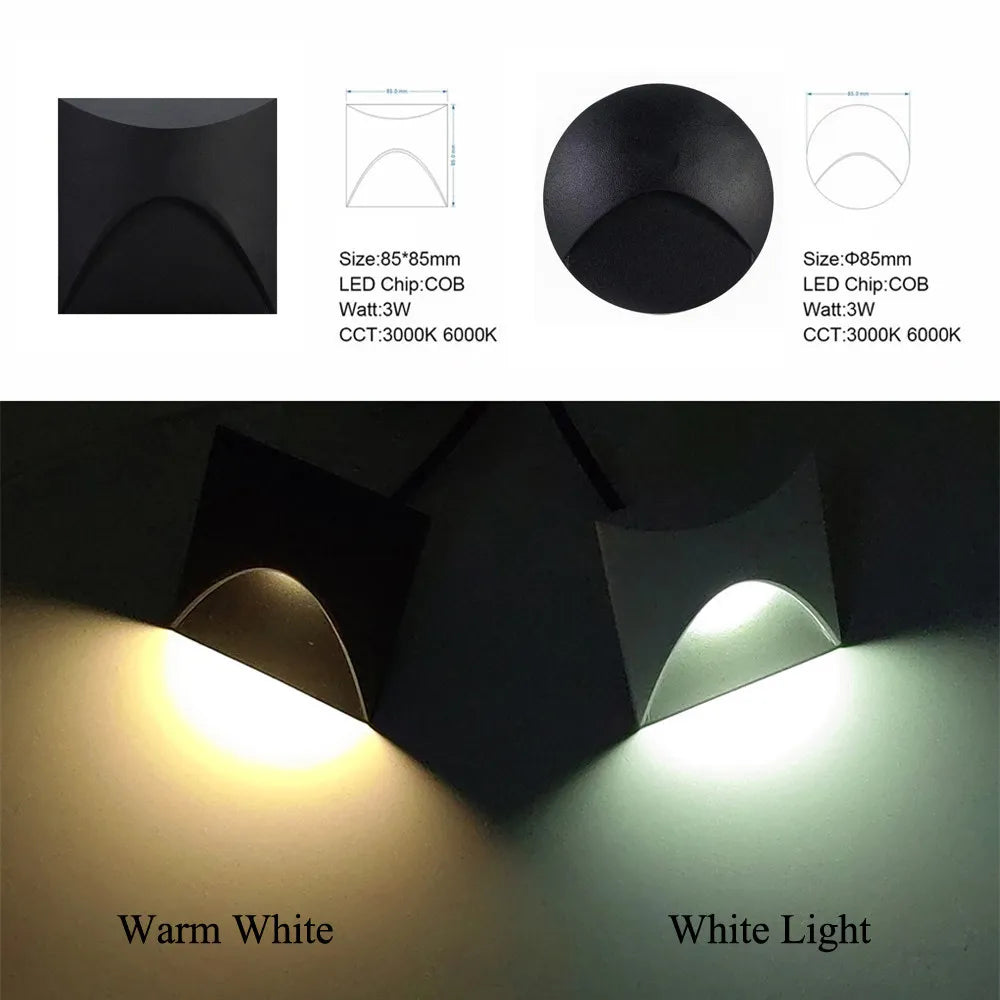 Modern vattentät IP65 LED infälld vägglampa för utomhusbelysning - 3W inbyggd trapp- och balkongportalbelysning
