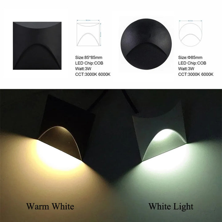 Modern vattentät IP65 LED infälld vägglampa för utomhusbelysning - 3W inbyggd trapp- och balkongportalbelysning