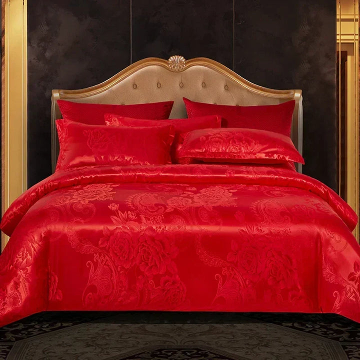 Satin Rayon Jacquard Duvet Cover Set 264x229cm – Lyxigt Sommarbäddset för Bekväm Sömn &amp; Heminredning