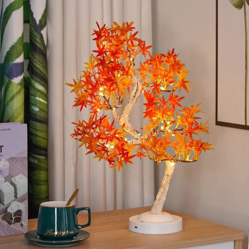 LED Lönnlöv Bonsai Träd Nattlampa – Dekorativ Bordslampa för Vardagsrum och Sovrum |