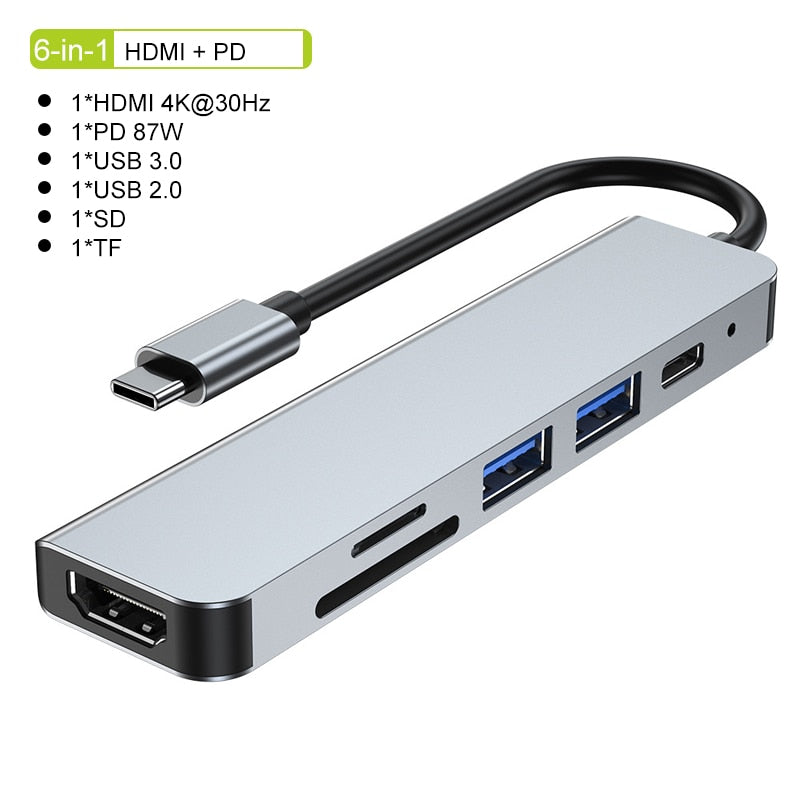 Thunderbolt 3 USB-C Hub med HDMI, PD, SD/TF för MacBook Air M1 och iPad Pro