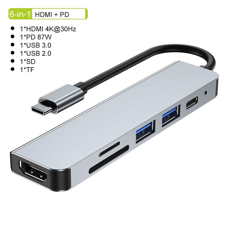 Thunderbolt 3 USB-C Hub med HDMI, PD, SD/TF för MacBook Air M1 och iPad Pro