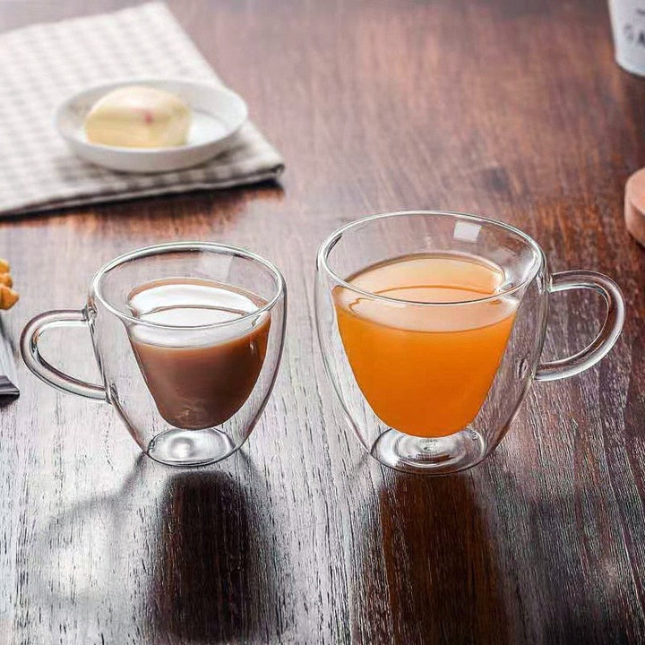 Hjärta Kärlek Form Glas Mugg Dubbelväggiga Kaffe Koppar Isolerade Te Mjölk Citronjuice Vatten Kopp Värmetålig Dryckesbehållare Älsklingspresent