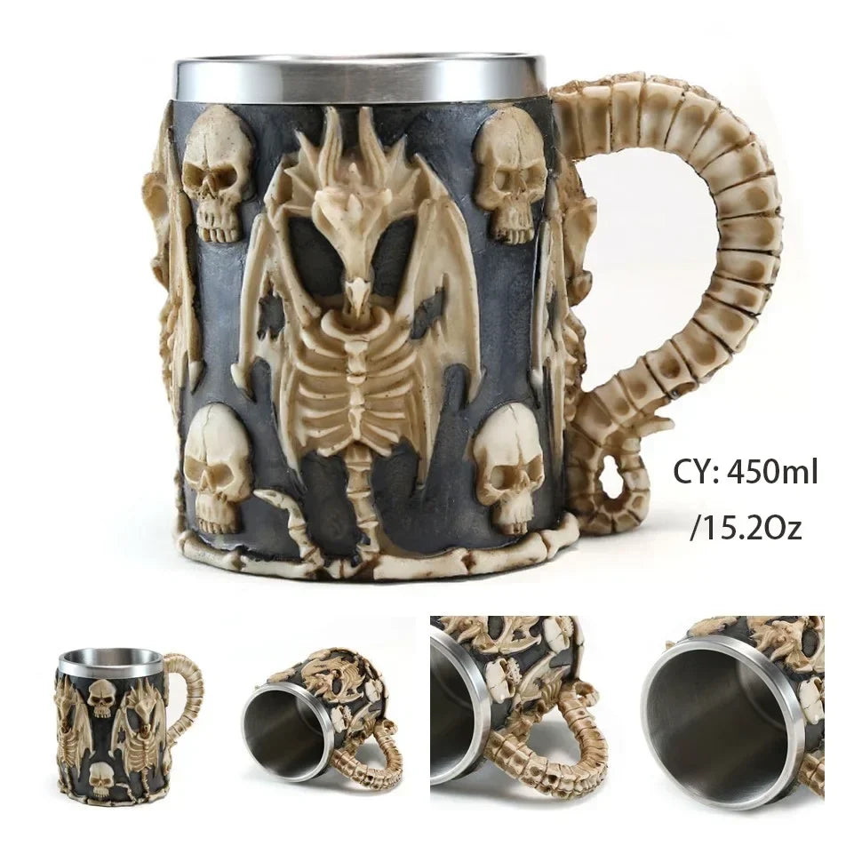 Medeltida Drak Resin Rostfritt Stål Mugg som Kaffe Mugg eller Te Mugg