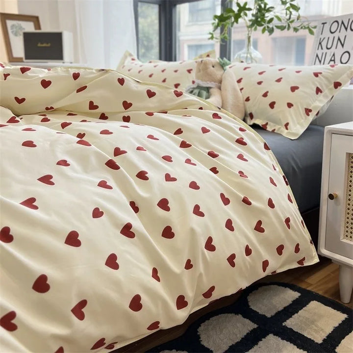 CozyLove | Twin, Full &amp; Queen Duvet Cover Set – Mjuk sängkläder i koreansk stil med hjärtdesign