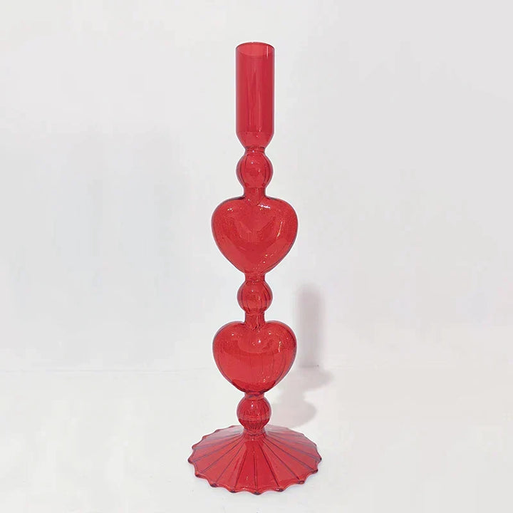 Retro Taper Candle Holder Röd Hjärta Form Glas Ljusställ Bröllop Bord Dekoration Hem Fest Glas Vaser Dekor
