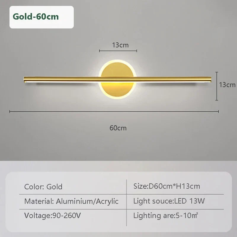 LED Vägglampa LineaLux | Svart &amp; Guld | 40/60/80 cm | Varm, Kall &amp; Tre-färgs Ljus | Modern Spegel &amp; Väggbelysning