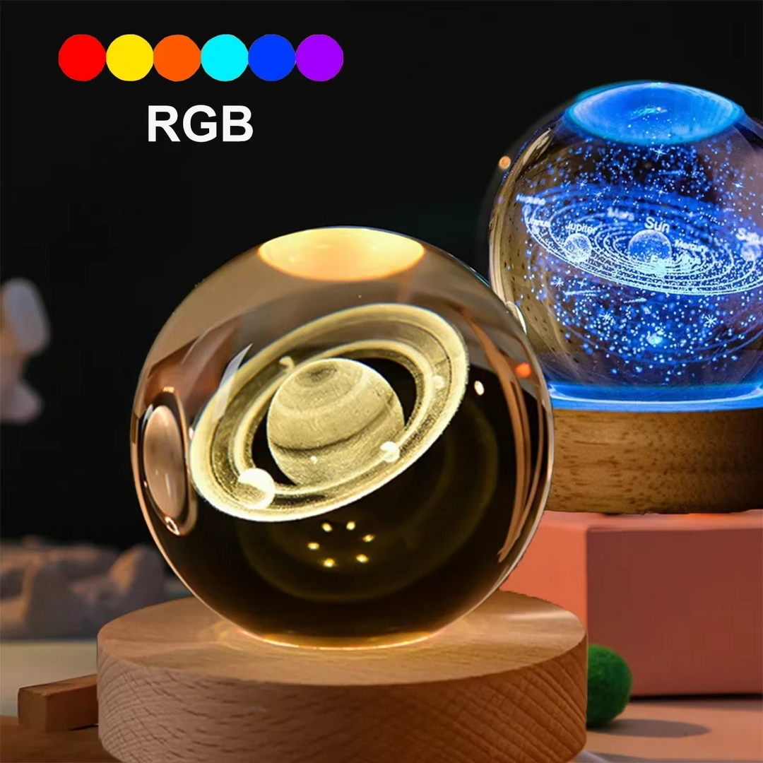 2.36 tum RGB Kristallkula Nattlampa med Vintergatan och Månen - Kosmos-inspirerad Sängbord Dekoration