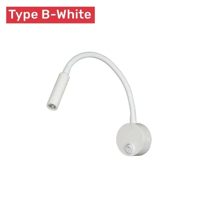 Modern flexibel LED-läslampa för vägg med strömbrytare för sovrum och kontor - 1W/3W