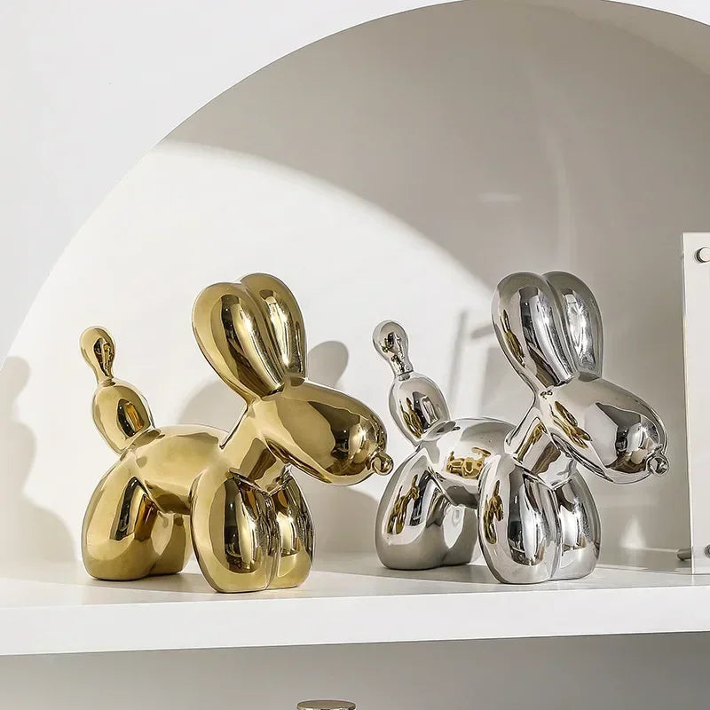 Nordisk Keramisk Ballonghund Skulptur Guld Djurdekorationer Staty Vardagsrumsprydnad Kreativ Skrivbordsprydnad Heminredning