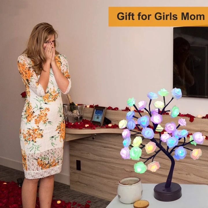 RGB Ros Blomma Träd Lampor 24LED USB Batteri Bordslampa Fe Nattljus Hem Fest Jul Bröllop Sovrum Dekoration Gåva