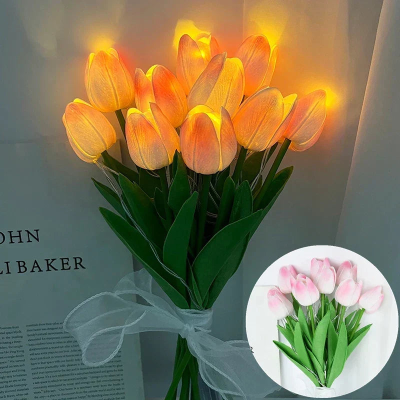 LED-lampa med konstgjord tulpanbukett, perfekt som gåvor eller som dekorationer för bröllopsfester