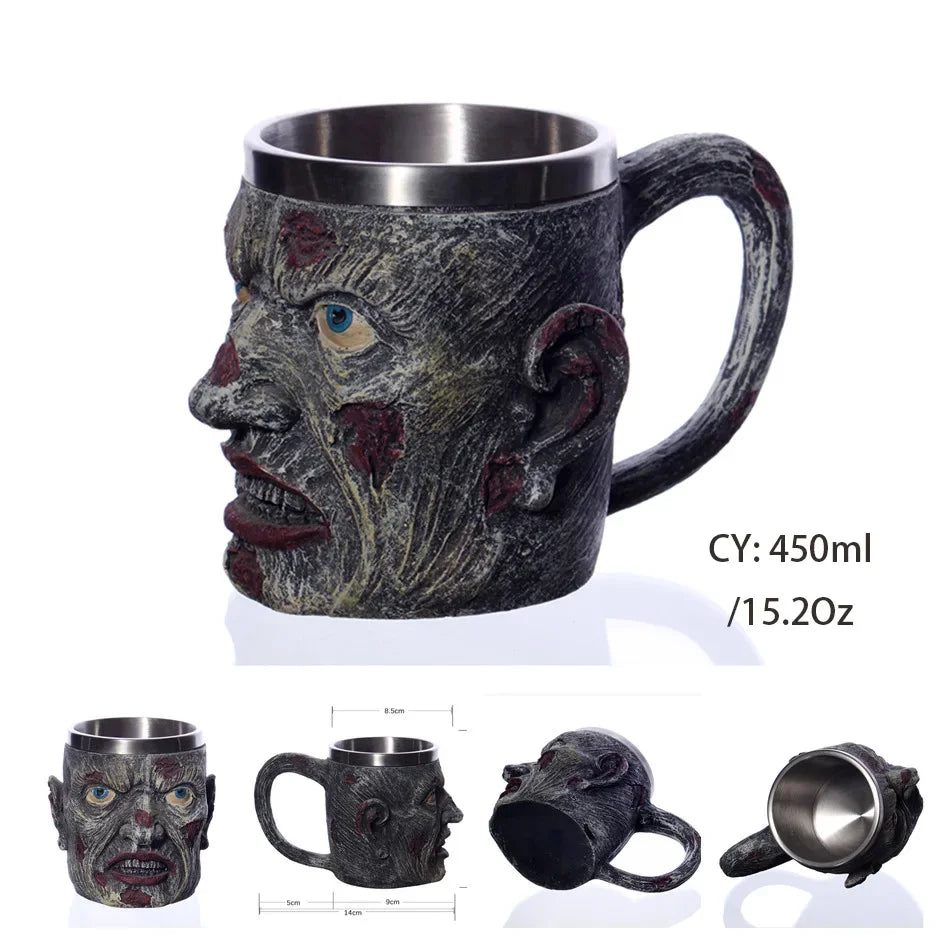 Medeltida Drak Resin Rostfritt Stål Mugg som Kaffe Mugg eller Te Mugg