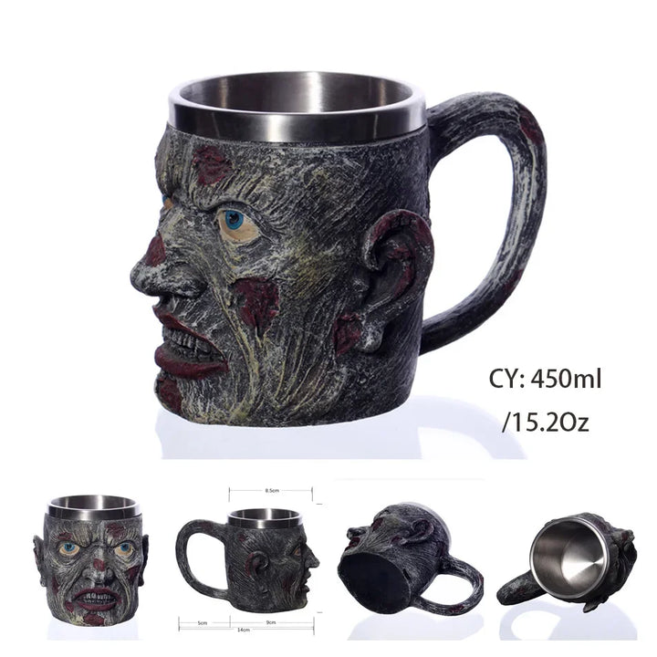Medeltida Drak Resin Rostfritt Stål Mugg som Kaffe Mugg eller Te Mugg