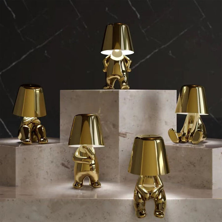 Golden Man LED Tänkande Bordslampa – Lekfull Nattduksbordslampa för Sovrum &amp; Dekor
