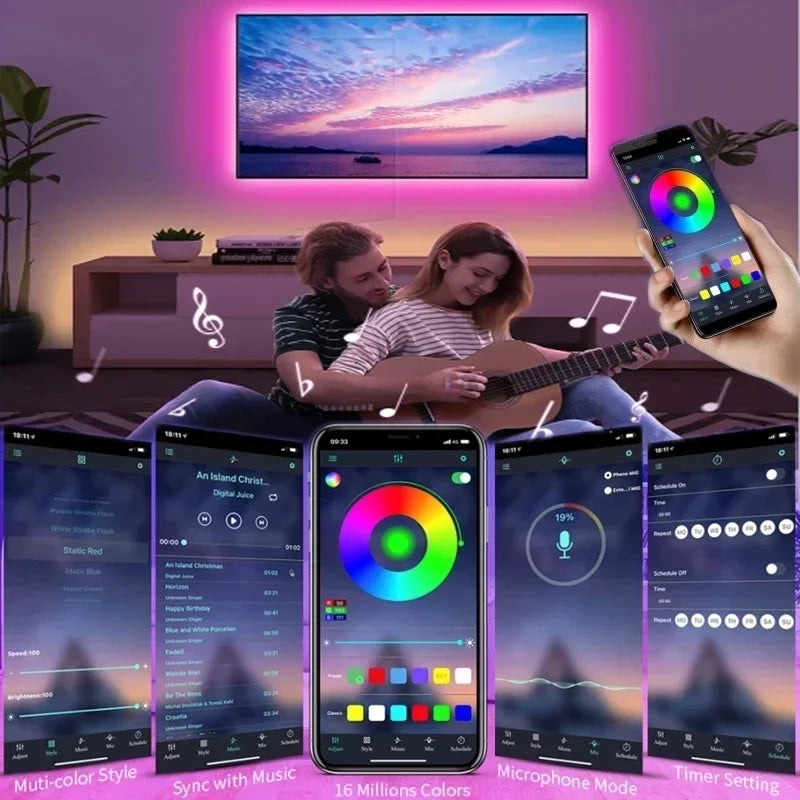 USB RGB LED Strip Lights med App Kontroll för Rums- och TV-belysning Dekor