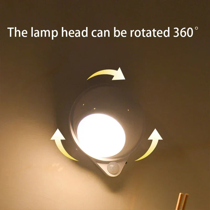 Intelligent LED Nattlampa GlowMate 360 | 360° Rotera | Rörelsesensor | USB Laddningsbar