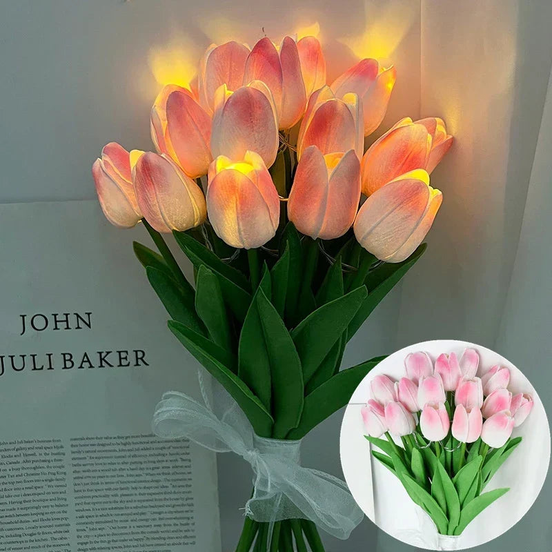 LED-lampa med konstgjord tulpanbukett, perfekt som gåvor eller som dekorationer för bröllopsfester