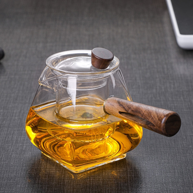 Japansk glas tekanna med trähandtag, kokande tekanna, elektrisk keramisk spis, teverktyg, högkvalitativt teset, värmebeständig tekanna, 700 ml