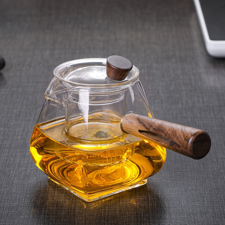 Japansk glas tekanna med trähandtag, kokande tekanna, elektrisk keramisk spis, teverktyg, högkvalitativt teset, värmebeständig tekanna, 700 ml