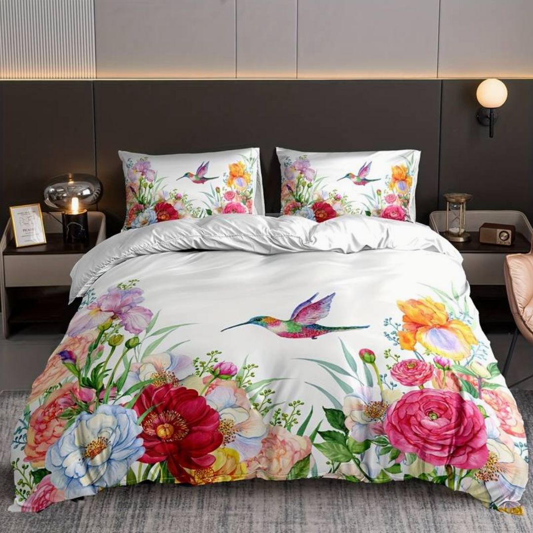 Färgglada Blommor Aura Duvet med Örngott