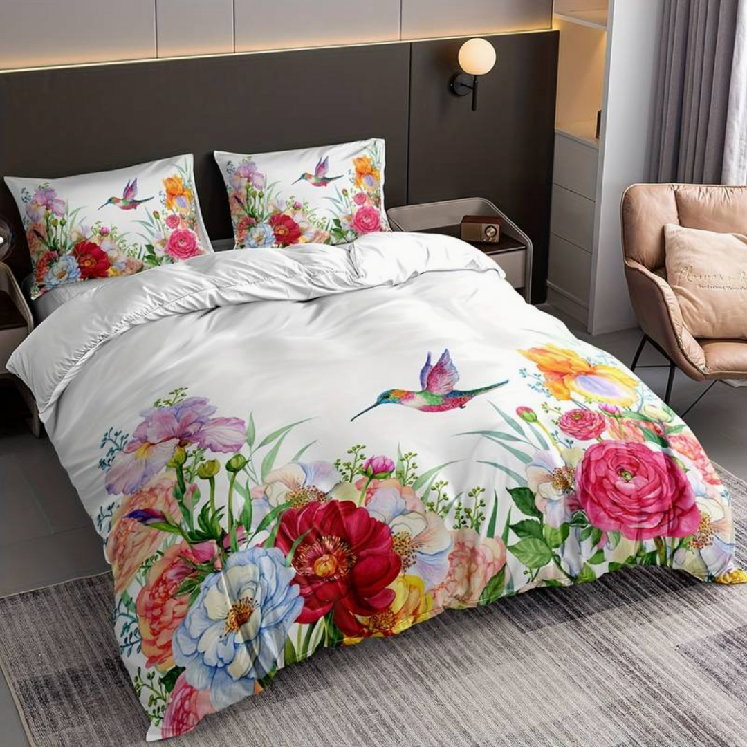Färgglada Blommor Aura Duvet med Örngott