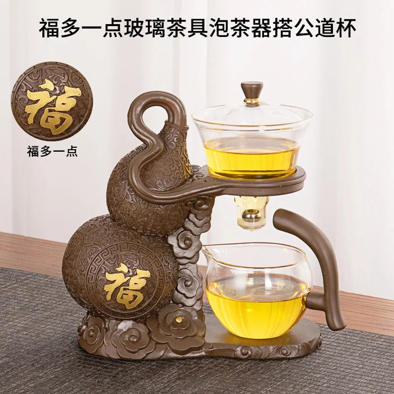 Kung Fu Teapot Hemmagjord Magnetisk Extraktion Semi-Automatisk Lat Teberedningsverktyg Glas Te Set