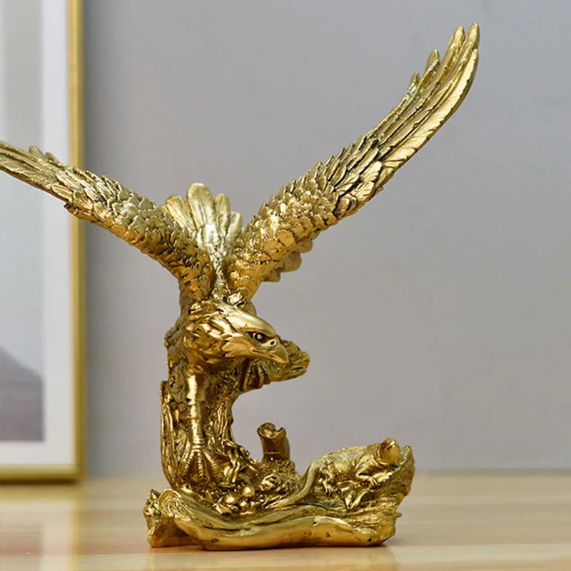 Resin Golden Eagle Statue Art Animal Model Collection Ornament Hemmakontor Skrivbord Feng Shui Dekor Figurer enkel