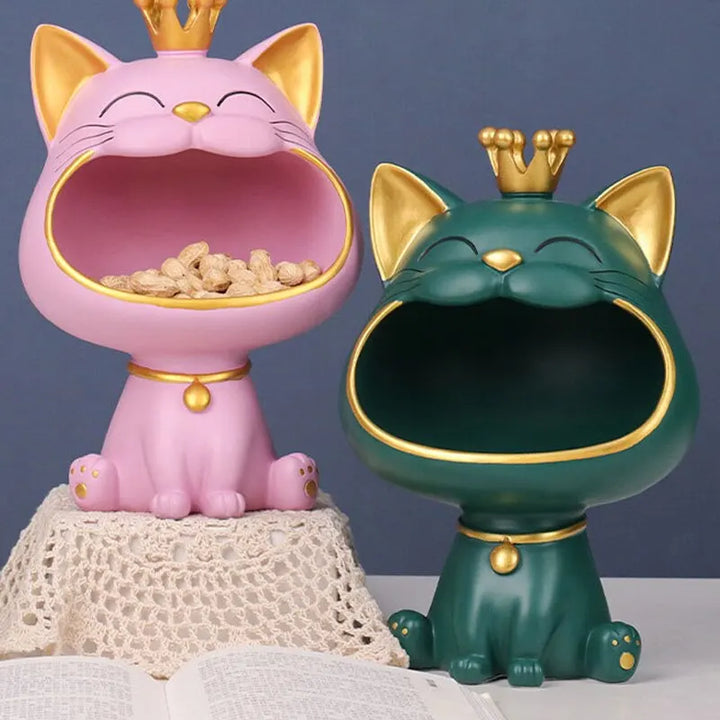 Fortune Crown Big Mouth Cat Entrance Nyckelhållare Dekorativ Ornament, Lätt Lyxig Inflyttningspresent Skulptur