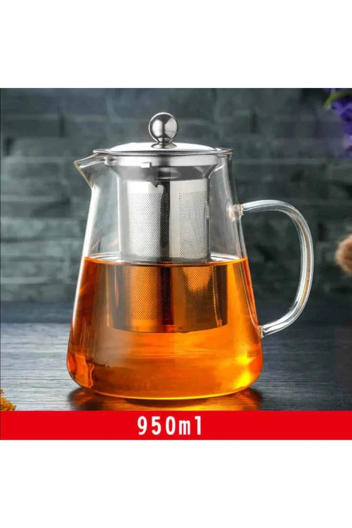 Teapot i glas med infuser av rostfritt stål