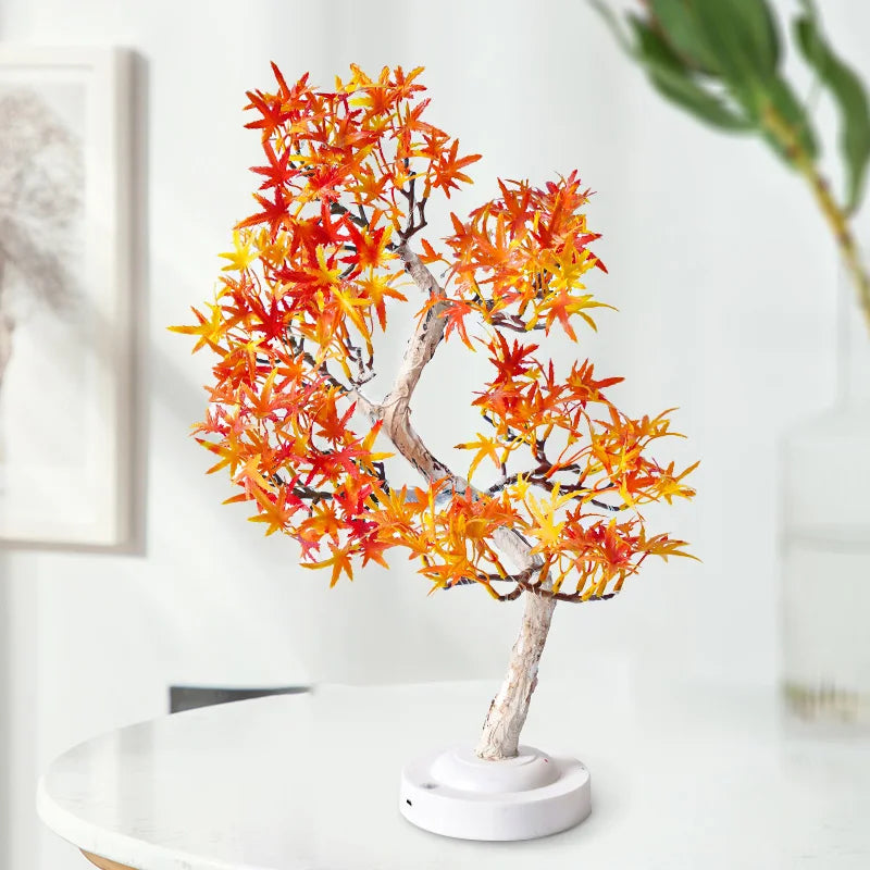 LED Lönnlöv Bonsai Träd Nattlampa – Dekorativ Bordslampa för Vardagsrum och Sovrum |
