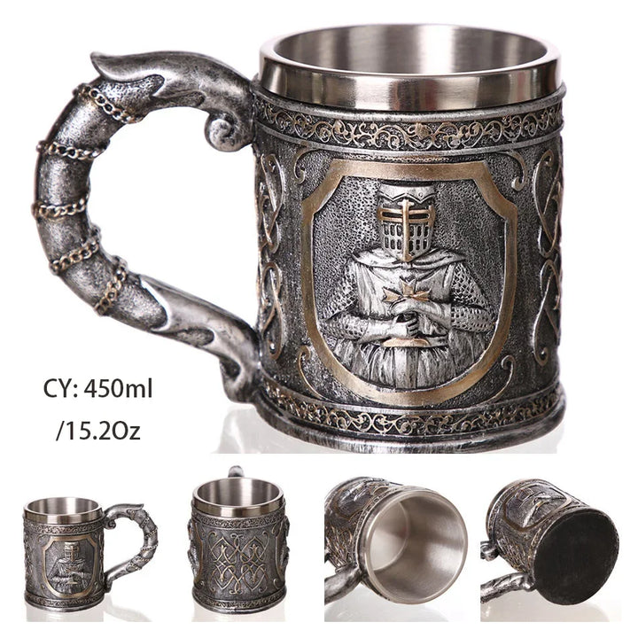 Medeltida Drak Resin Rostfritt Stål Mugg som Kaffe Mugg eller Te Mugg