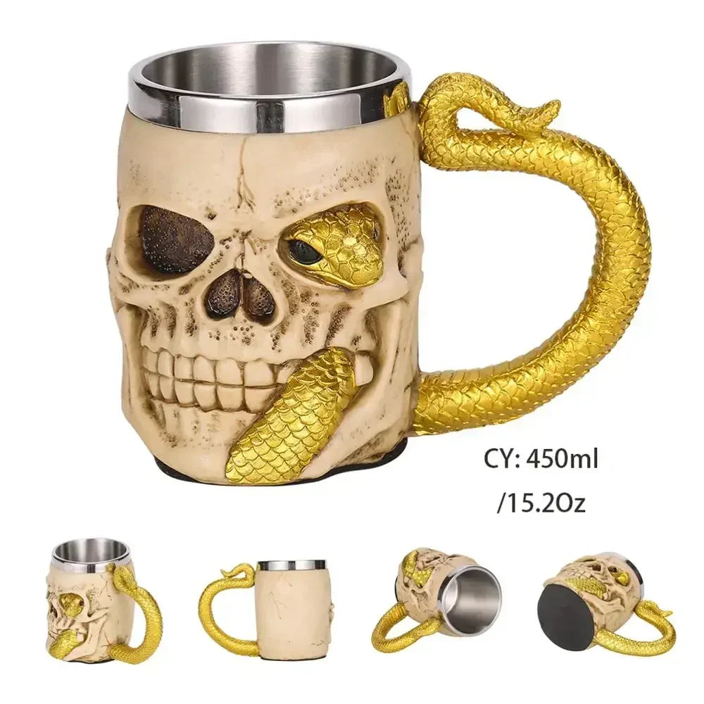 Medeltida Drak Resin Rostfritt Stål Mugg som Kaffe Mugg eller Te Mugg