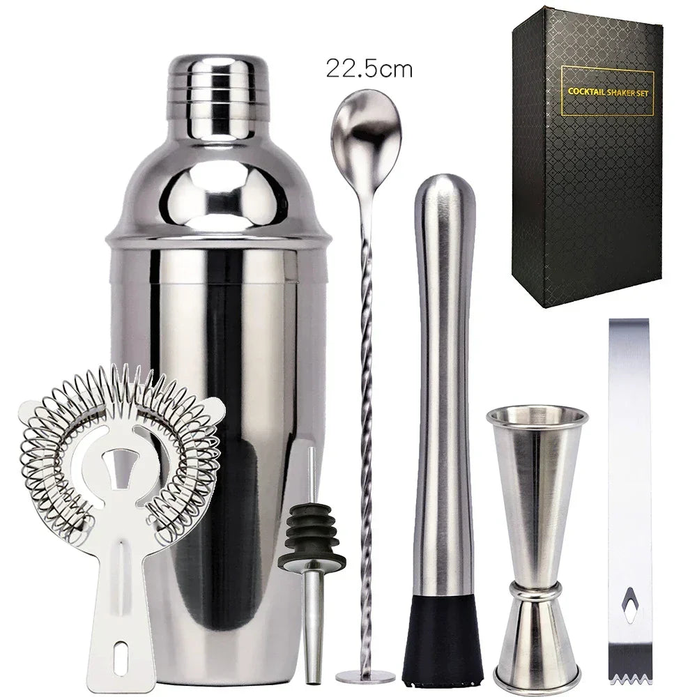 550 ml/750 ml Rostfritt Stål Cocktail Shaker Mixer Dryck Bartender Set Bar Set Verktyg Med Vinställ Stativ Verktyg för Födelsedagspresent
