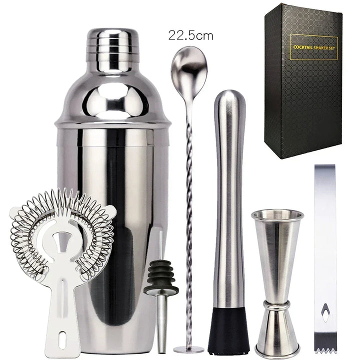 550 ml/750 ml Rostfritt Stål Cocktail Shaker Mixer Dryck Bartender Set Bar Set Verktyg Med Vinställ Stativ Verktyg för Födelsedagspresent