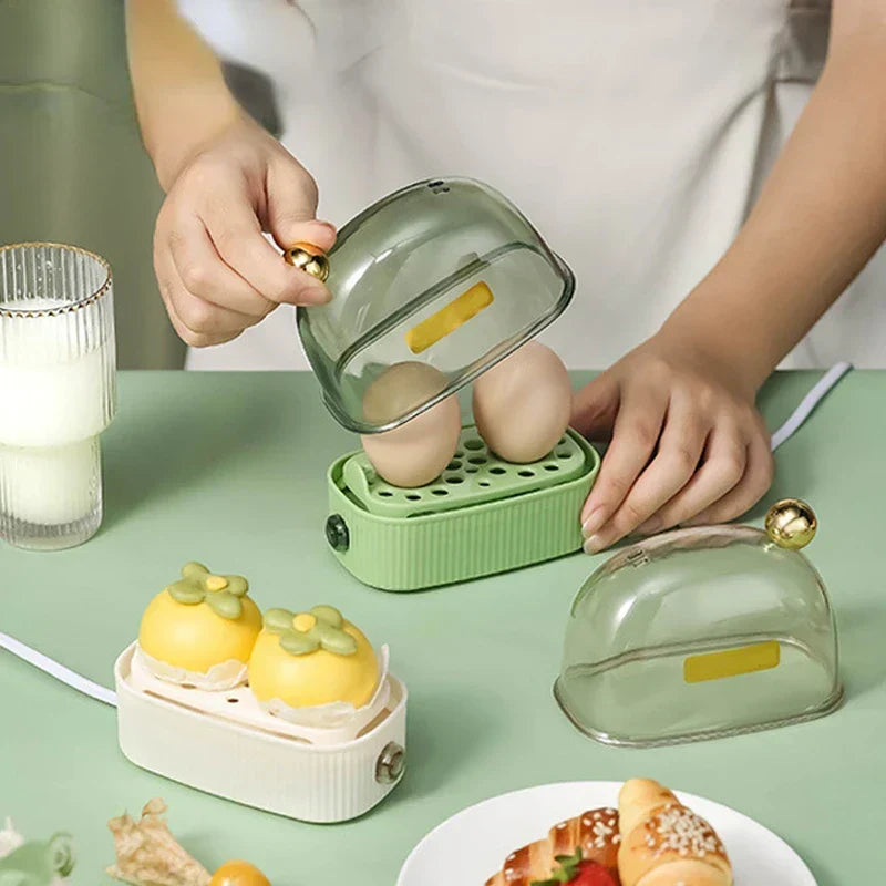 120W 220V Elektrisk Äggkokare &amp; Ägg Pocherare - Automatisk Mini Frukostmaskin för 2 Ägg, Portabel Dampfogare