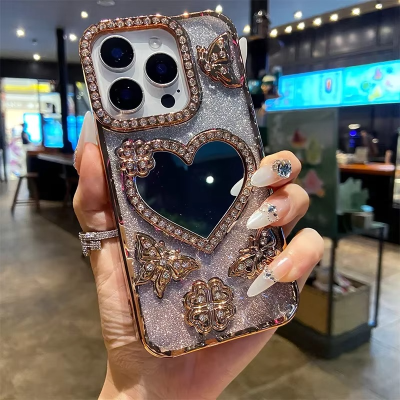 Fjäril Glittrande Diamant Spegel Fodral för iPhone