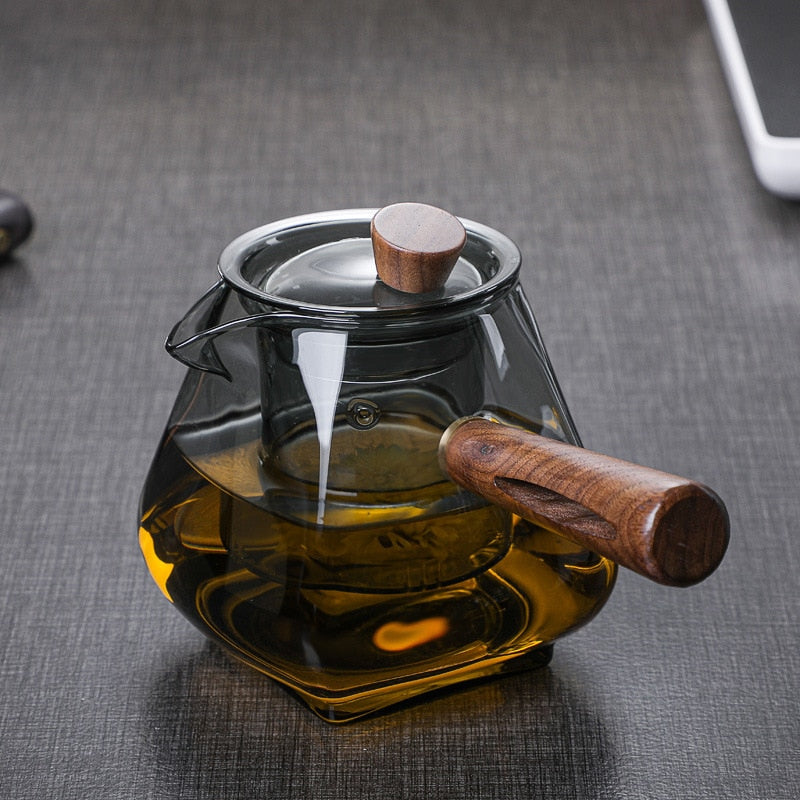 Japansk glas tekanna med trähandtag, kokande tekanna, elektrisk keramisk spis, teverktyg, högkvalitativt teset, värmebeständig tekanna, 700 ml