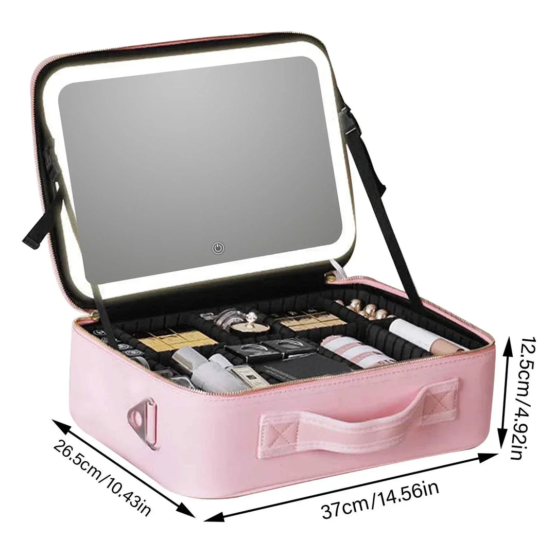 Resekosmetiskåpa med LED-spegel Makeup-väska