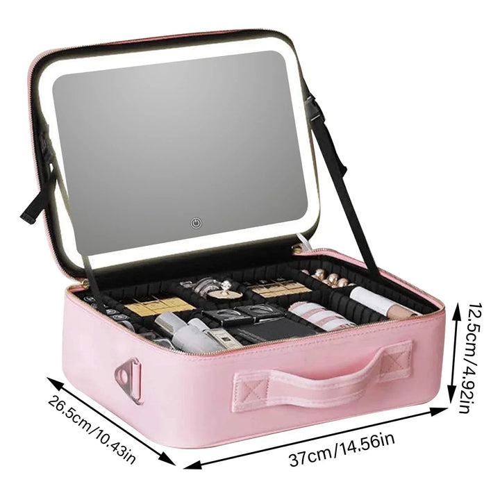 Resekosmetiskåpa med LED-spegel Makeup-väska